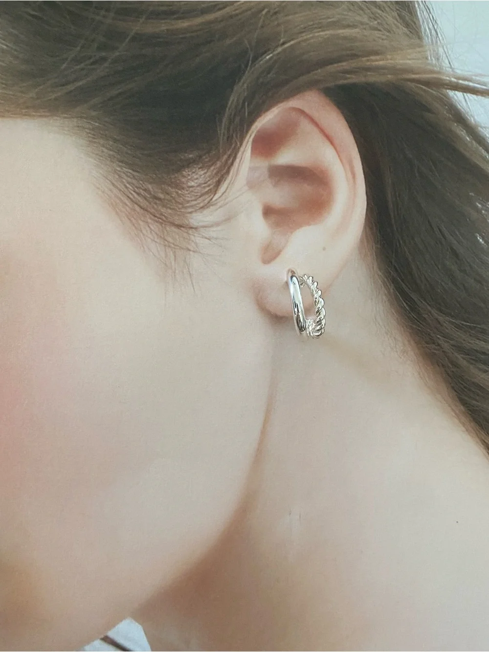 4/$15 Silver Double-Hoop Chain Accent Earrings